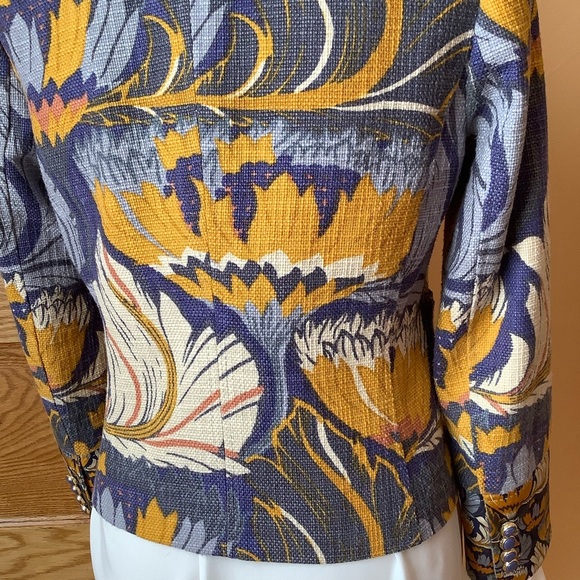 TORY BURCH Blue Floral Textured Jacket Size 4 - Picture 7 of 14